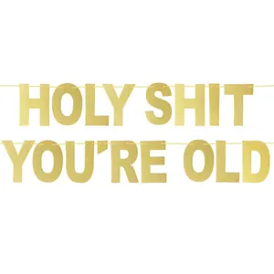 Glitter Gold Holy Shit You're Old Hanging Banner For Adult Birthday Funny Party Decorations Bunting Sign Wall Decor