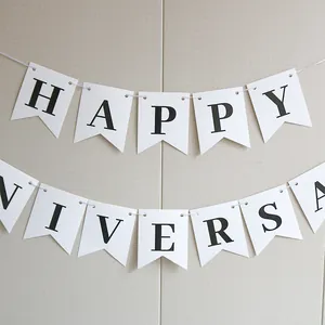 Happy Anniversary white fishtail bunting banner for indoor and outdoor party decoration
