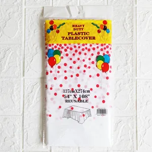 Mantel PEVA blanco reutilizable con lunares rojos y globos de tamaño 137x274cm