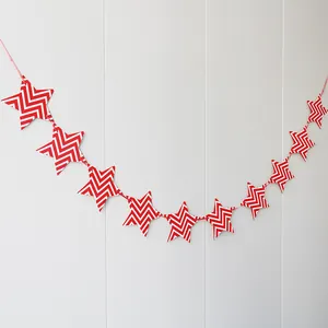 Patriotic red and white chevron star bunting garland for outdoor camping party decor