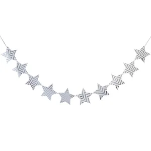 Silver star bunting flag with wavy patterns for outdoor tent and party decorations