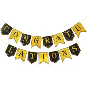 Class of 2025 Congratulations Banner with gold and black swallowtail bunting flags