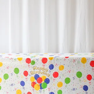 Mantel grueso de PEVA Happy Birthday con globos coloridos para decoración de fiesta
