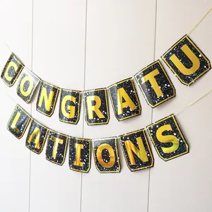 2025 Graduation banner with gold Congratulations text and star patterns on black cardstock