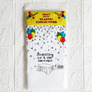 Mantel de fiesta con lunares grises y globos 137x274cm en embalaje original
