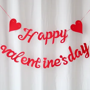 Glittery red Happy Valentine's Day banner with heart accents for festive home wall decor