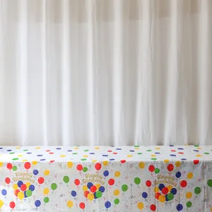 Mantel desechable grueso de PEVA para cumpleaños con diseño de globos y puntos de colores