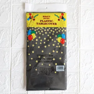 Mantel de plástico negro con puntos dorados y globos, cubierta PEVA de 137x274cm resistente