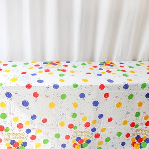 Mantel de cumpleaños desechable de PEVA grueso con globos de colores y Happy Birthday