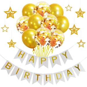 Rose gold birthday decoration set with latex balloons and happy birthday banner