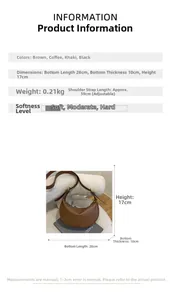 Detailed size and dimension specs for the adjustable crescent hobo bag in soft PU leather