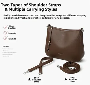 Close-up of brown litchi pattern hobo bag with dual detachable shoulder straps