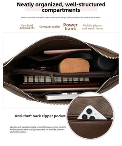 Detailed interior of a brown lychee pattern leather handbag showing spacious compartments