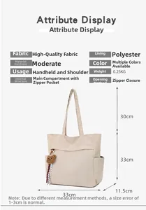Vista dettagliata della borsa tote in velluto beige con dimensioni 33x33x11,5 cm e struttura