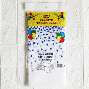 Mantel desechable de PEVA blanco con lunares azules y globos 137x274cm