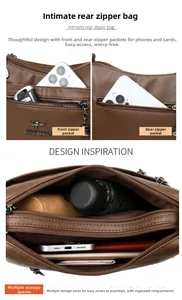 Detailed view of the brown lychee texture multi-pocket interior storage for ladies bag