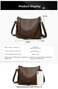 Detailed size specifications for the brown lychee grain leather shoulder bag with dimensions