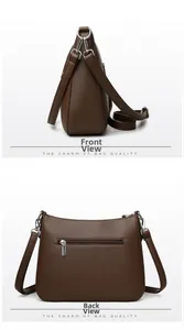 Detail view of lychee texture leather shoulder bag with back zipper and side profile