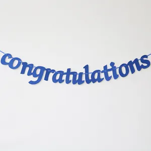 Banderole de félicitations bleue pailletée pour décoration de fête diplôme 2025