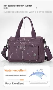 Waterproof purple nylon bag showing water-repellent beads on the durable surface