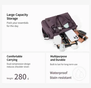 Waterproof purple nylon bag detail showing 5.6L capacity and lightweight 280g design