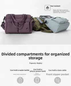 Multi-compartment nylon crossbody bag showing water-resistant texture and multi-pocket layout