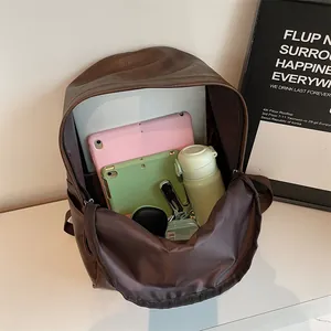 Sac à dos femme en similicuir marron foncé avec grande capacité pour ordinateur portable