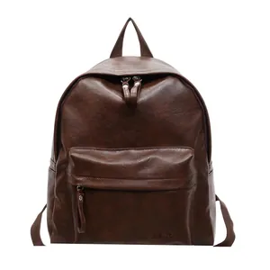 Sac à dos rétro en cuir PU marron foncé pour femme avec grande capacité et texte Hello