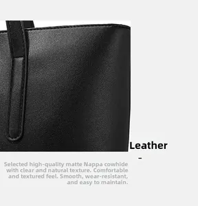 Detail of matte Nappa leather texture and neat stitching on a large black tote bag