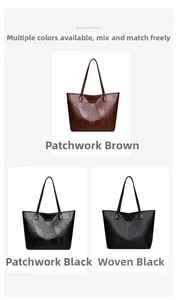Detailed comparison of woven and patchwork tote bags with long shoulder straps for daily use