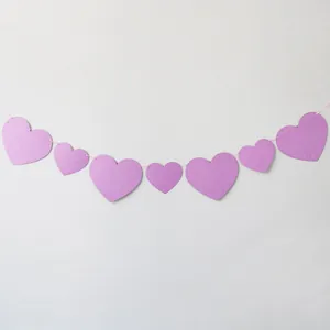 Purple glitter heart garland banner for wedding party and romantic wall decoration