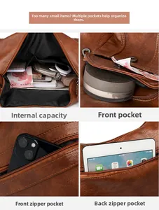 Detail of a large capacity crossbody bag showing multiple pockets and spacious interior