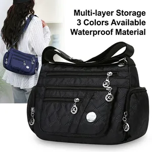 Women's Casual Oxford Cloth Crossbody Bag Multi-Pocket Waterproof Quilted Nylon Shoulder Bag For Daily Travel Mother's Bag