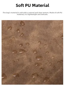 Detail of soft brown PU leather material with waterproof droplets and diagonal texture