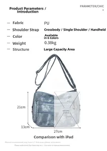 Detailed size specifications for multi-layer PU leather handbag with iPad reference