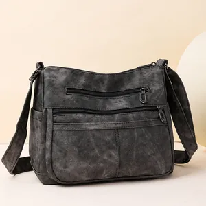 Sac Bandoulière Vintage en Cuir PU pour Femmes Grande Capacité Multi-poches Sac à Épaule Décontracté Urbain Navette Sac Sous le Bras pour Femme