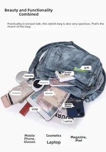 Large capacity shoulder bag interior showing storage for iPad and daily essentials
