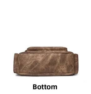 Detailed bottom view of the vintage brown PU leather shoulder bag with distressed texture