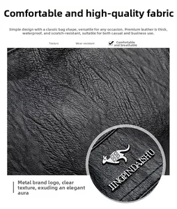 Detail der schwarzen Lederstruktur mit Känguru-Logo und robusten Silberbeschlägen