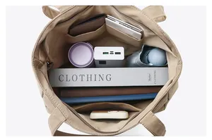 Interior view of large capacity tote bag showing multiple pockets and storage space