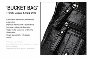 Nahaufnahme einer schwarzen Bucket Bag mit Lychee-Narbenstruktur und Silber-Reißverschluss