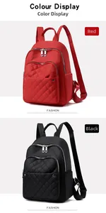 Quilted nylon backpacks in red and black colors with silver zippers and large capacity