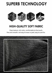 Close-up of premium black lychee texture leather detail and high-quality production icons
