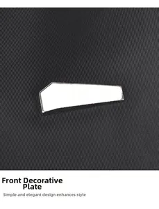 Detailed close-up of the polished silver metal plaque on high-quality black oxford fabric