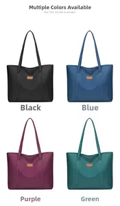 Minimalist fabric tote bag set showing variants in black, blue, purple, and green colors