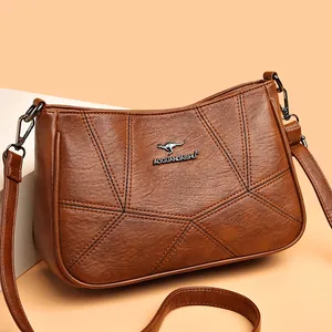 Women PU Leather Shoulder Crossbody Bag Minimalist Lychee Pattern Geometric Stitching Versatile Fashion Handbag For Daily Commuting