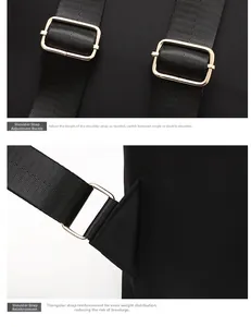 Detalle de hebilla de metal ajustable y costuras triangulares reforzadas de la mochila