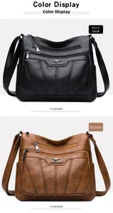 Detalle de bolsos de hombro para mujer en negro y marrón con diseño de costuras