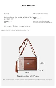 Detailed size comparison of the brown multi-layer PU leather crossbody bag for women