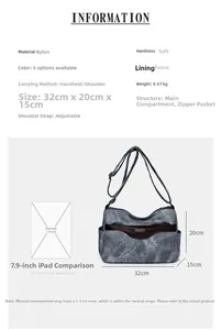 Πίνακας μεγεθών 32x20x15cm για γκρι τσάντα χιαστί με σύγκριση μεγέθους IPAD MINI
